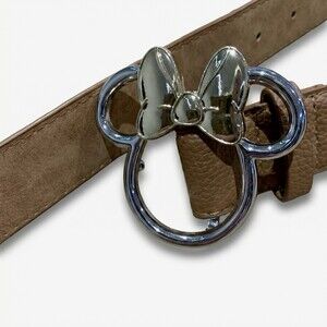 Disney Minnie Mouse Belt Brown Faux Leather W/ Silver & Gold Metal Buckle L 40”